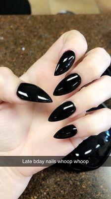 Long black sns extension Stiletto nails