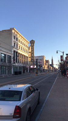 View from the entrance to the building. The heart of downtown Buffalo