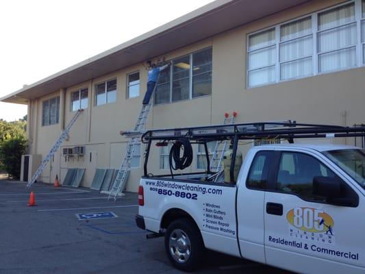 The crew working on a commercial building.