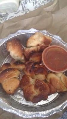 Garlic knots tasted and were a bit burnt