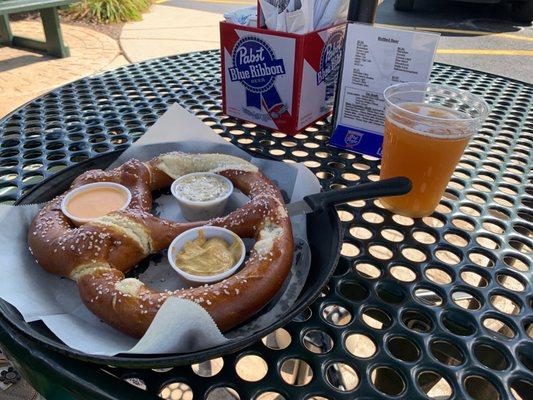 German pretzel with sauce