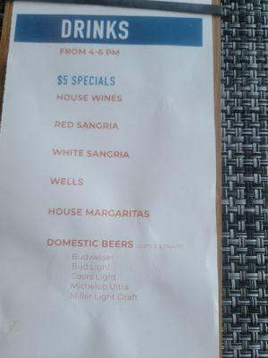 Happy Hour drink menu.