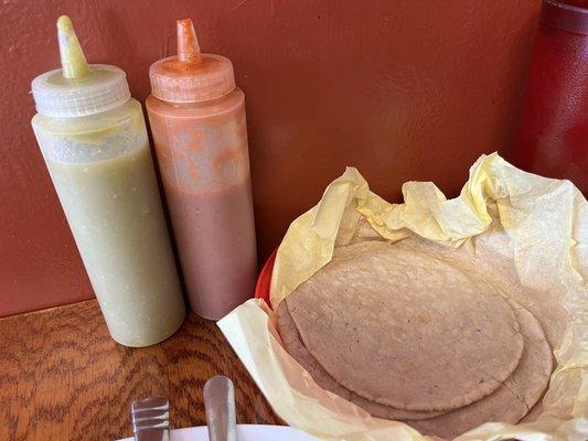 Green and Red Sauce Handmade Corn Tortillas