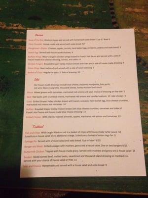 The menu (sorry if it is hard to read!)