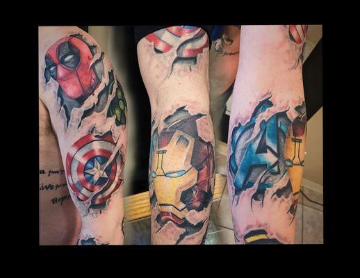 3D superhero sleeve tattoo