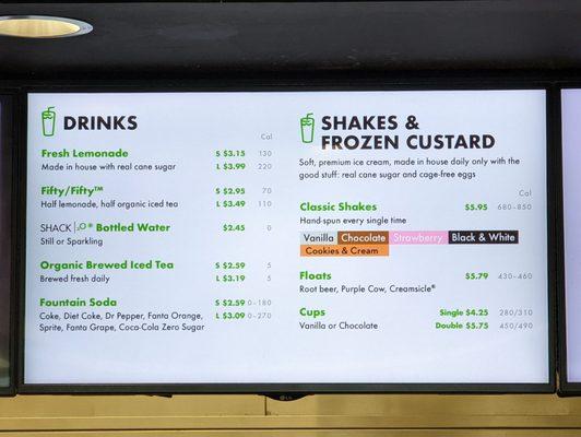 Drinks, Shakes and Frozen Custard Menu - March 2022