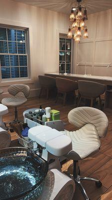 View of the nail area from a pedicure chair