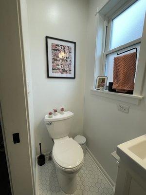 New bathroom converted from a small pantry & even smaller water closet (a toilet in a room, not even a sink!)