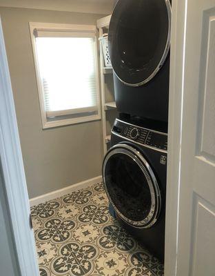 Washer and dryer installation.  Practical Pittsburgh plumbing turned my large hallway closet into a laundry room by adding water line.