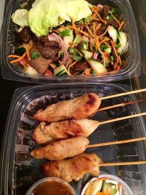 My lunch for today, beef salad and chicken satay...delicious!