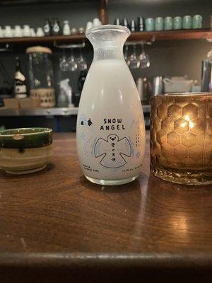 Snow angel nigori, great if you're not familiar with sake and want something a little sweeter