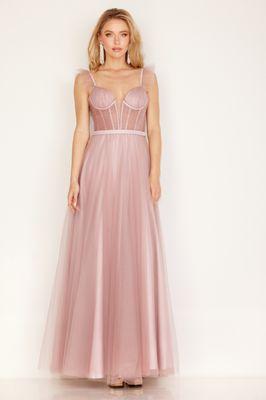 A feminine and flirty pick for your next formal! sheer, ruffles, ladies long, bridesmaid, prom