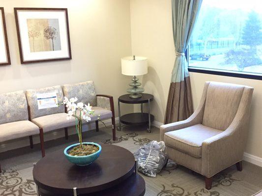 Comfortable area with comfortable seating in the women's breast health department.