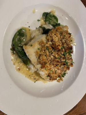 COD on bed of spinach and mash