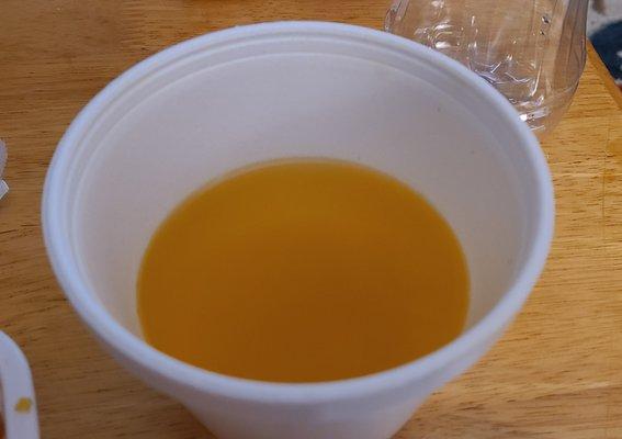 Wonton soup broth - very yellow and flavorless