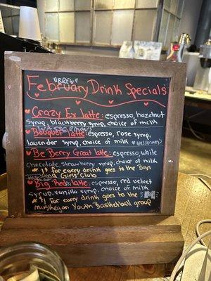 Special Fe'brew'ary drinks - I got the Bouquet latte & it was divine!