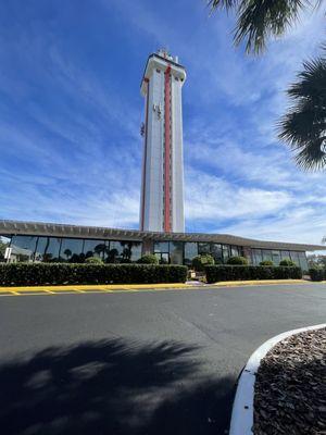 Exterior, the shop is located in the base of the Citrus Tower.