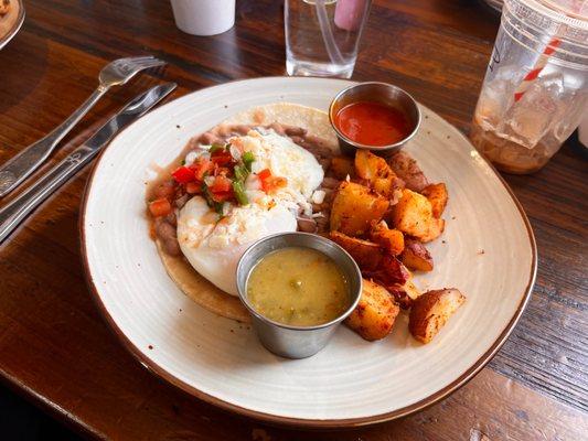 Huevos rancheros with Christmas chili on the side