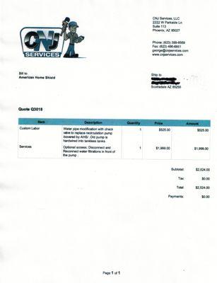 estimate from CNJ for the uncovered portion of my warranty repair