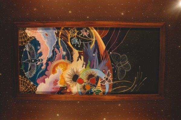 Hand-Painted ceiling mural by Sarah Coleman in the Dream Screening Room.