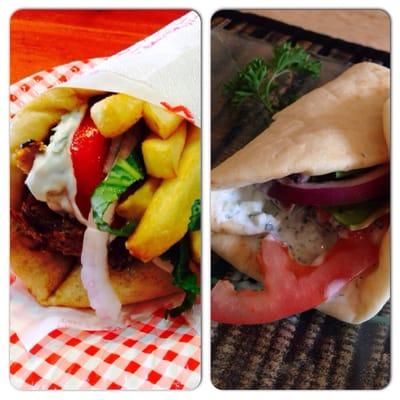 Gyros: On the left is the gyro we had in Santorini; the right is Liz's gyro. So delicious!