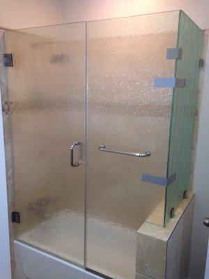 Frameless Shower 3/8 Rain Glass  Door, Panel with a Notch & Return