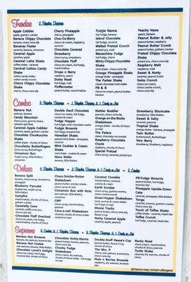 Dairy Palace -- menu