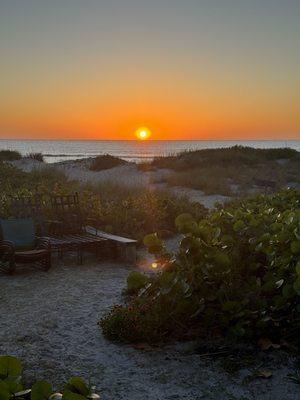 Steps from beach. Lots of great spots to sit and enjoy the sunrise