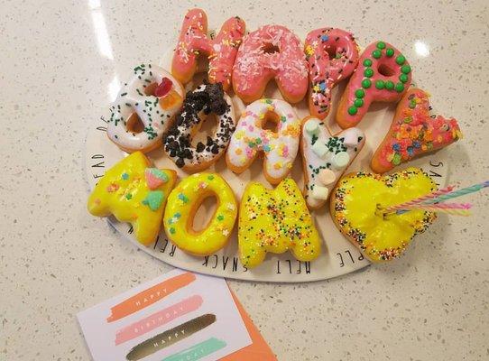 Birthday letters donut.