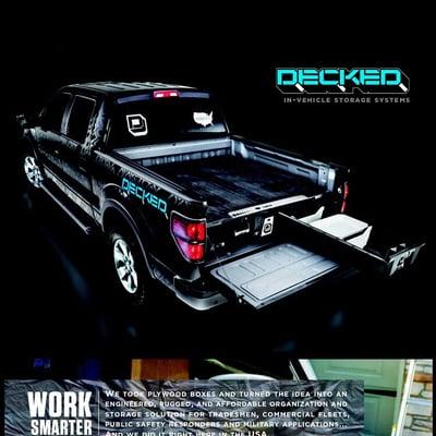 Now selling Decked truck storage.