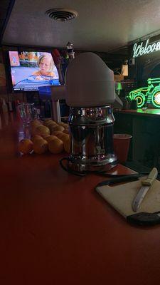 Fresh squeezed oranges and grapefruit for drinks.