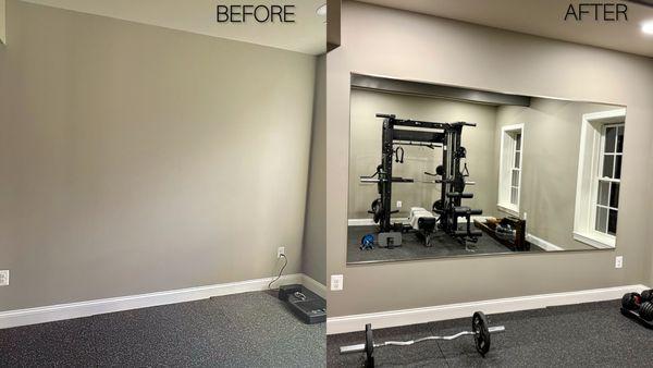 Unique shape mirror 108x60 installation for home gym