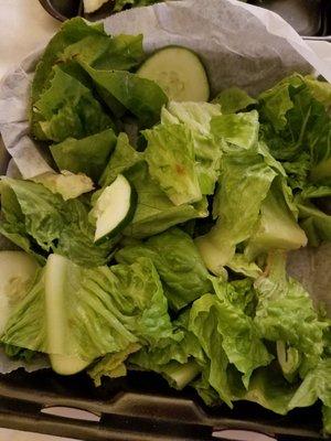 This is not a ceasar salad. It is chopped romain lettuce and a scarce few cucumbers with ceasar dressing on side. Waited over 1.5 hours, ugh