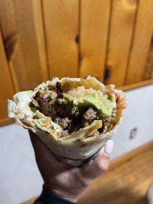 Al Pastor Super Burrito insides (note the fresh avo, not Guac!)