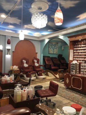 Pedicure area including two kids chairs