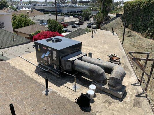 Rooftop installation of a Goodman package unit...