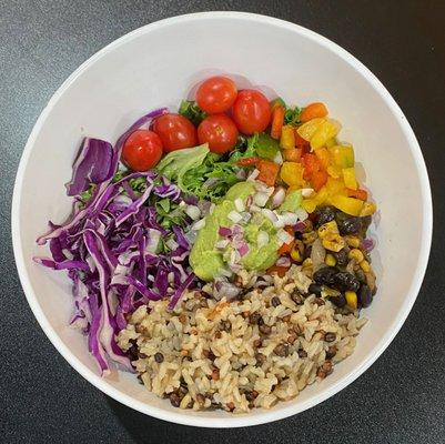 Fajita Buddha Bowl-All of our Buddha Bowls start out vegan and then you can add additional protein based on what you eat.