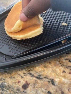 The pancakes were dry and sticky and there was no syrup