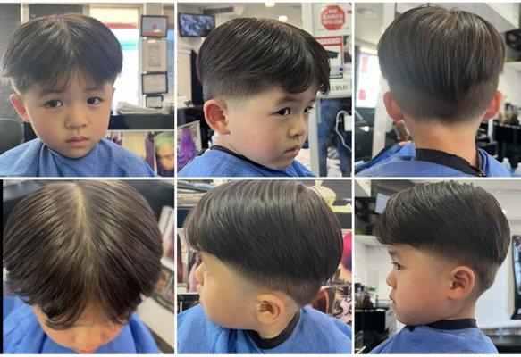 Professionally done stylish childhood bowl cut.