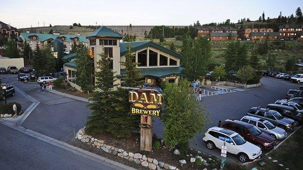 Exterior of the large Dillon Dam Brewery. Free on site parking.