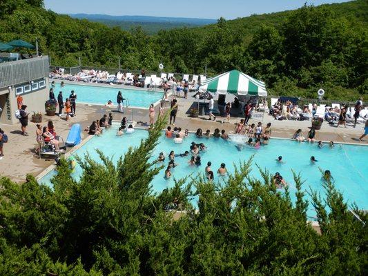 Two decently sized pools, locker rooms on far left