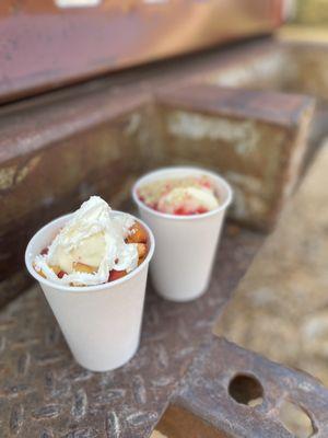 Peach ice cream (left) cherry ice cream (right)