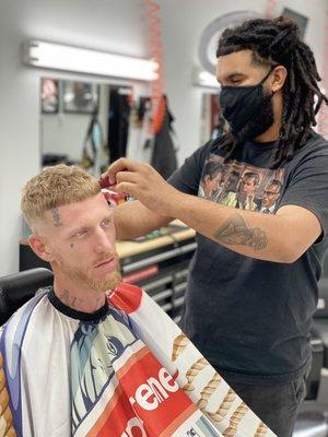 Barber in action