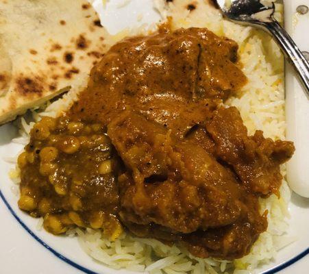 Dal, Lamb Jalfrazi, Chicken Makhni, Goat Cheese Nan