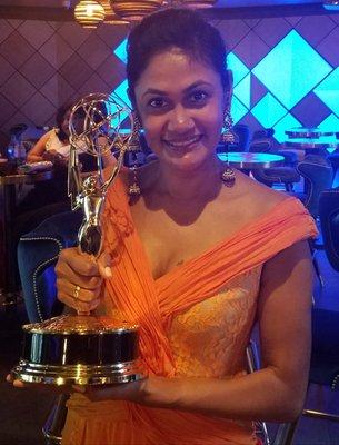 With the Emmy! Our writing team won. #Stoked