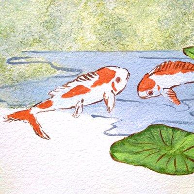 Inside Asian Mini Mart: Koi Fish Wall Painting