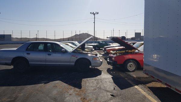 Vehicles being prepped by the team in the morning.