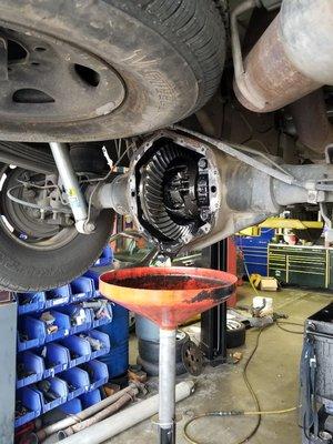 Rear differential service on a GMC 2500HD Diesel.