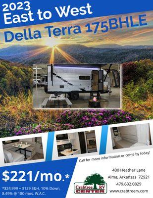 At East to West, RV's are built for every adventure.  The Della Terra travel trailers, are designed with your comfort and convenience