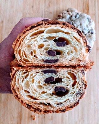 Inside the almond chocolate croissant